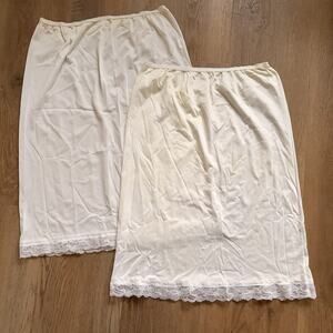 Vintage Half Slip Cream Ivory Nylon XL 25”l Lace Hem Elastic Waist Unbranded